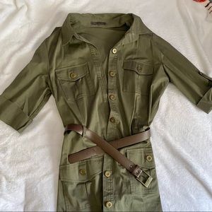 Suzy Shier army green button-up dress with belt